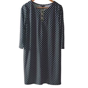 Roz & Ali A-Line Swing Black and White Polka Dot Dress with Gold Rings Sz S